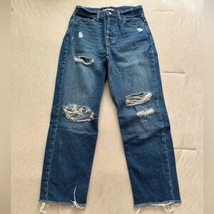 High waisted wide leg ripped denim